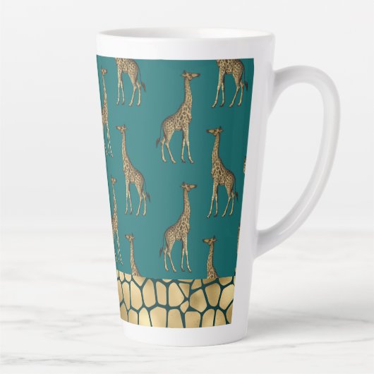 Gold Giraffe Elegant Blauwgroen Chic Stylish Latte Mok (Rechts)