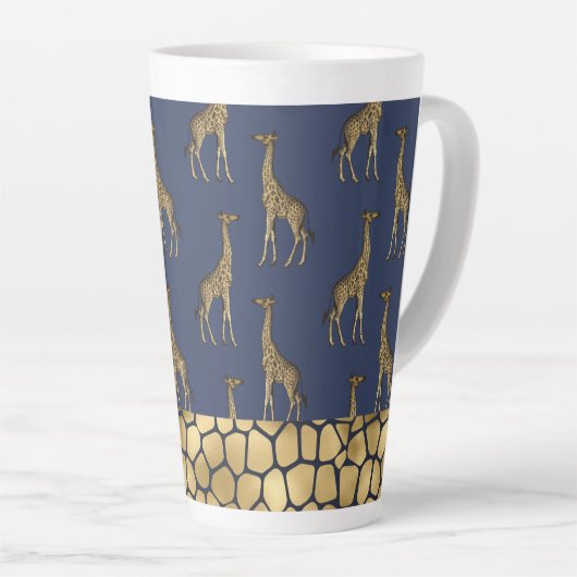 Gold Giraffe Elegant Navy Blue Chic Stylish Latte Mok (Rechterhoek)