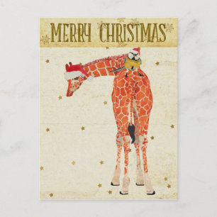Gold Giraffe en Briefkaart met kleine vogelkerst