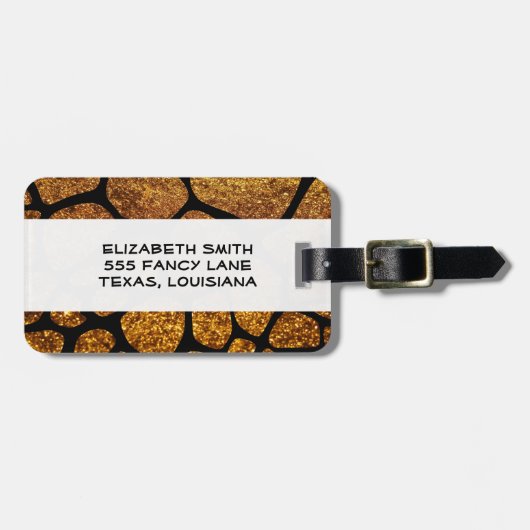 Gold Giraffe, Gold Glitter, Giraffe Print, Oerwoud Bagagelabel (Voorkant horizontaal)