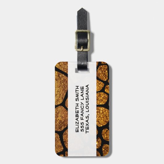 Gold Giraffe, Gold Glitter, Giraffe Print, Oerwoud Bagagelabel (Voorkant verticaal)