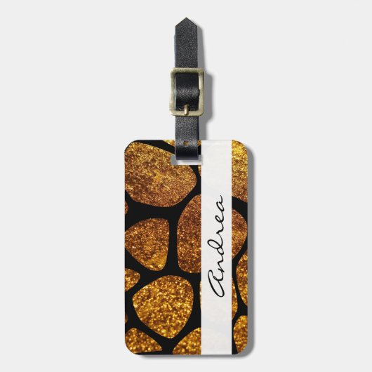 Gold Giraffe, Gold Glitter, Oerwoud, Jouw naam Bagagelabel (Voorkant verticaal)