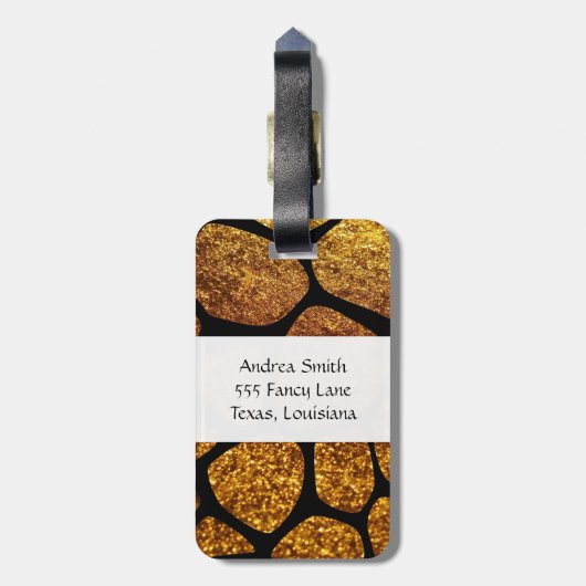 Gold Giraffe, Gold Glitter, Oerwoud, Jouw naam Bagagelabel (Achterkant verticaal)
