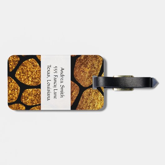 Gold Giraffe, Gold Glitter, Oerwoud, Jouw naam Bagagelabel (Achterkant horizontaal)
