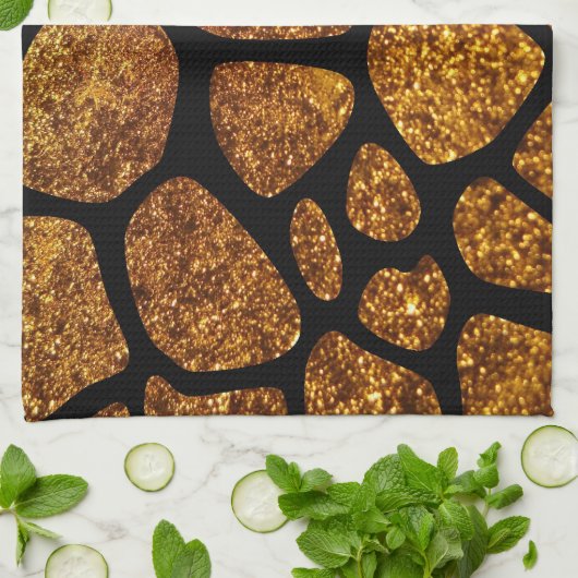 Gold Giraffe, Gold Glitter, Oerwoud, Jouw naam Theedoek (Gevouwen)