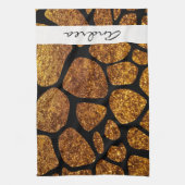 Gold Giraffe, Gold Glitter, Oerwoud, Jouw naam Theedoek (Verticaal)