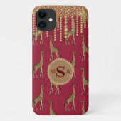Gold Giraffe Monogram Bling Burgundy Jewels Case-Mate iPhone Case (Achterkant)