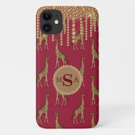 Gold Giraffe Monogram Bling Burgundy Jewels Case-Mate iPhone Case