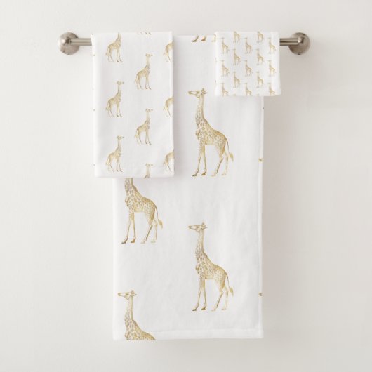GOLD GIRAFFE OERWOUD WITTE BATHROOM TOWEL SET BAD HANDDOEK (Insitu)