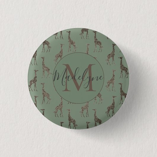 Gold Giraffe op Sage Green Magnet Ronde Button 3,2 Cm (Voorkant)