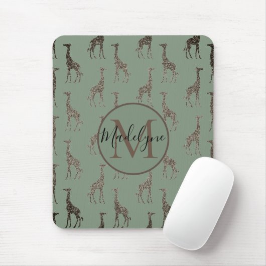 Gold Giraffe op Sage Green Muismat (Met muis)