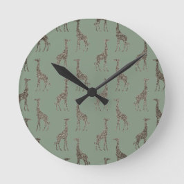 Gold Giraffe op Sage Green Ronde Klok