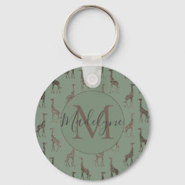 Gold Giraffe op Sage Green Sleutelhanger