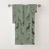 Gold Giraffe op Sage Green Towel Set Bad Handdoek (Insitu)