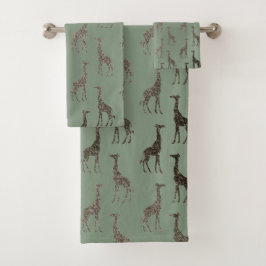 Gold Giraffe op Sage Green Towel Set Bad Handdoek