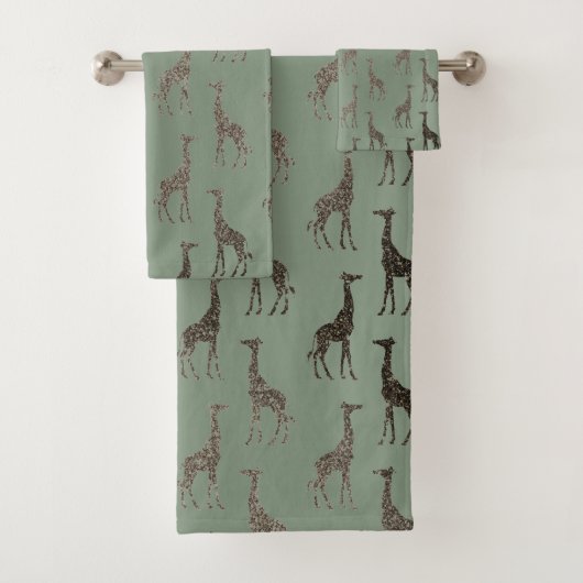 Gold Giraffe op Sage Green Towel Set Bad Handdoek (Insitu)