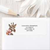 Gold Giraffe Roze Floral Waterverf Etiket (Insitu)