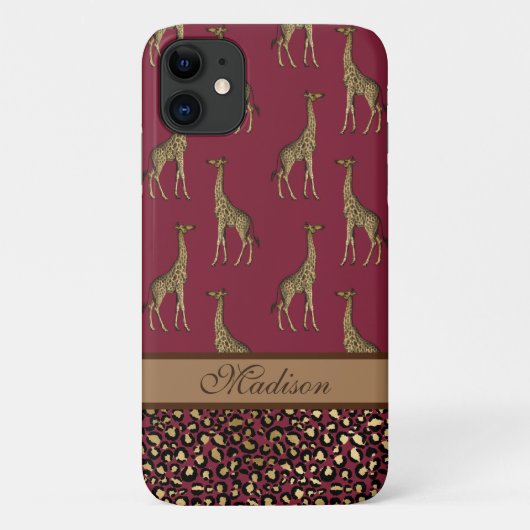 Gold Giraffe stijlvol Burgundy Stylish Script Case-Mate iPhone Case (Achterkant)