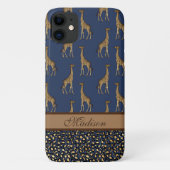 Gold Giraffe stijlvol marineblauw stijlvol script Case-Mate iPhone Case (Achterkant)