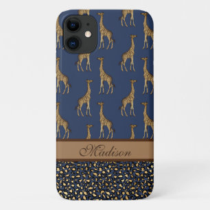 Gold Giraffe stijlvol marineblauw stijlvol script Case-Mate iPhone Case