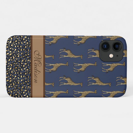 Gold Giraffe stijlvol marineblauw stijlvol script Case-Mate iPhone Case (Achterkant (horizontaal))