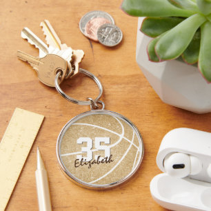 Gold girly basketbal, naam jersey-nummer sleutelhanger