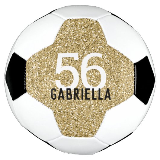 Gold Girly Glitter Name en Team Number Voetbal (Gedraaid)