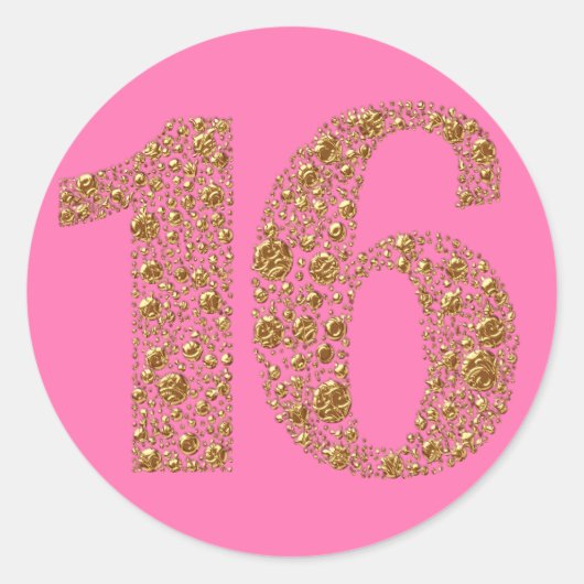 Gold Glam16 Zestien verjaardag Favor Ronde Sticker (Voorkant)
