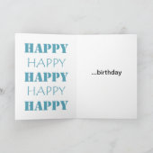 Gold Glam Aqua Blue Happy Birthday Kaart (Binnen)