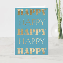Gold Glam Aqua Blue Happy Birthday Kaart