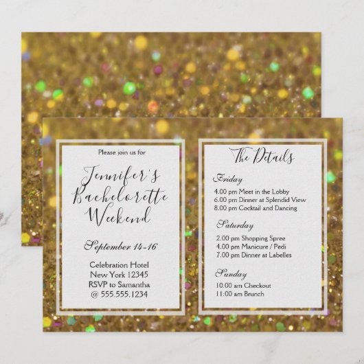 Gold Glam Bachelorette Weekend Party Kaart (Voorkant / Achterkant)