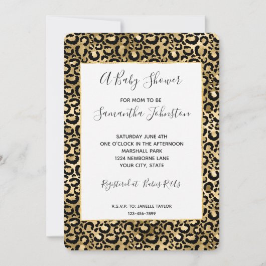 Gold Glam Black Leopard Print Baby shower Kaart (Voorkant)
