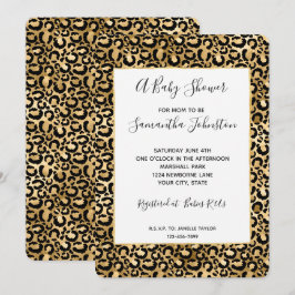 Gold Glam Black Leopard Print Baby shower Kaart
