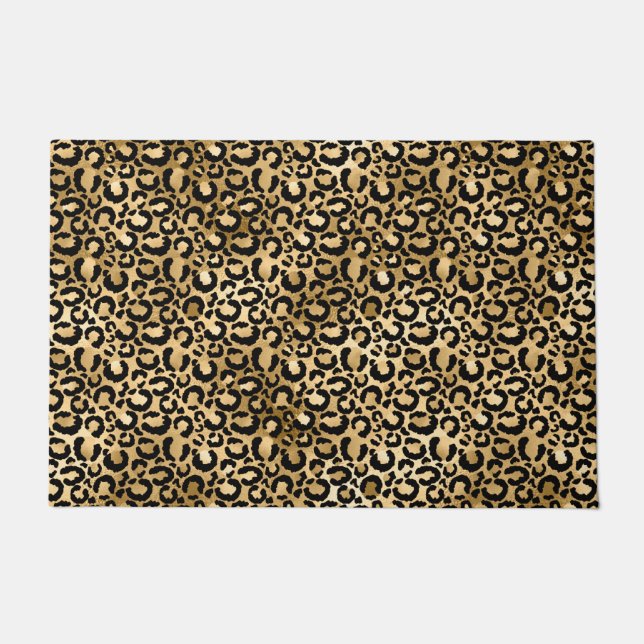 Gold Glam Black Leopard Print Deurmat (Voorkant)