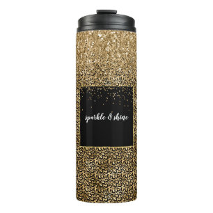 Gold Glam Black Leopard Print faux glitter Thermosbeker