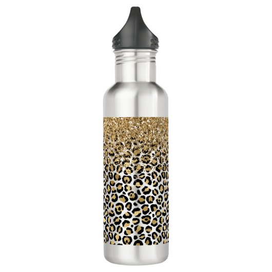 Gold Glam Black Leopard Print Glitter Sparkle Waterfles (Links)