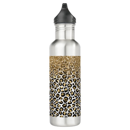 Gold Glam Black Leopard Print Glitter Sparkle Waterfles (Rechts)