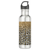 Gold Glam Black Leopard Print Glitter Sparkle Waterfles (Voorkant)