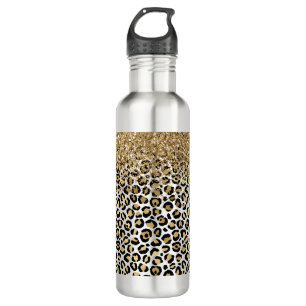 Gold Glam Black Leopard Print Glitter Sparkle Waterfles