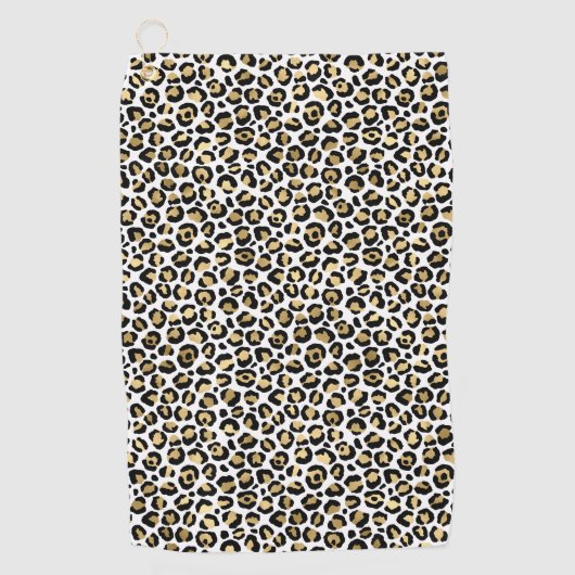 Gold Glam Black Leopard Print Golfhanddoek (Voorkant)