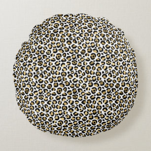 Gold Glam Black Leopard Print Rond Kussen