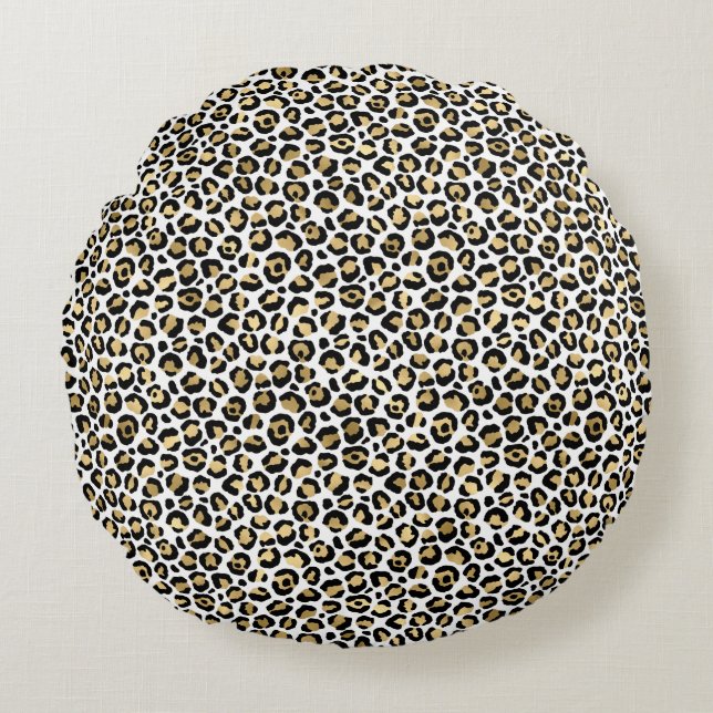 Gold Glam Black Leopard Print Rond Kussen (Voorkant)