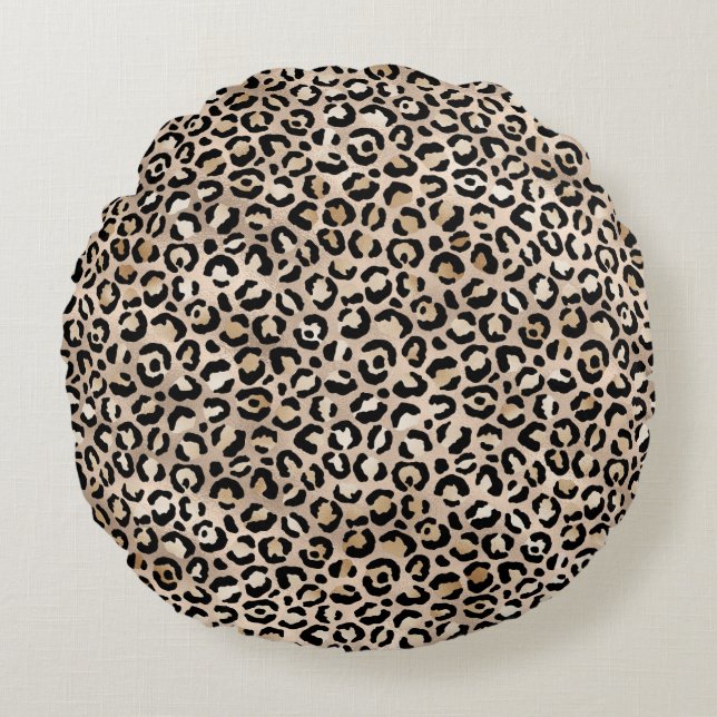 Gold Glam Black Leopard Print Rond Kussen (Voorkant)