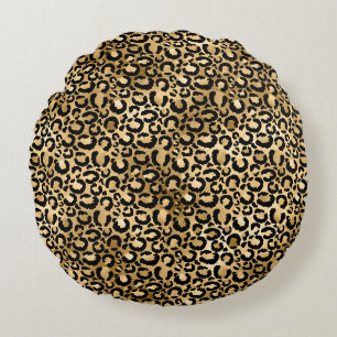 Gold Glam Black Leopard Print Rond Kussen