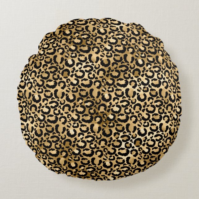 Gold Glam Black Leopard Print Rond Kussen (Voorkant)