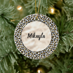 Gold Glam Black Leopard Print Sint Keramisch Ornament