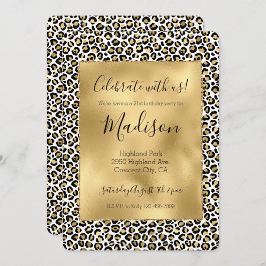 Gold Glam Black Leopard Print Sparkle Kaart (Voorkant / Achterkant)