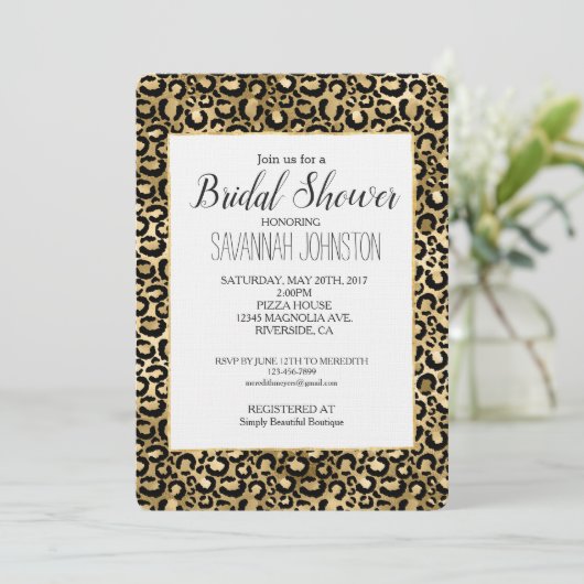 Gold Glam Black Leopard Print Vrijgezellenfeest Kaart (Staand voorkant)