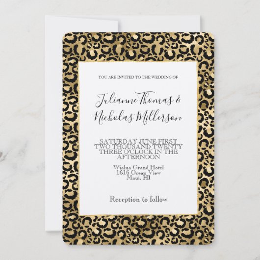 Gold Glam Black Leopard Print Weddenschap Kaart (Voorkant)