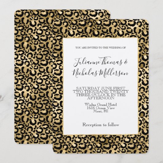 Gold Glam Black Leopard Print Weddenschap Kaart (Voorkant / Achterkant)